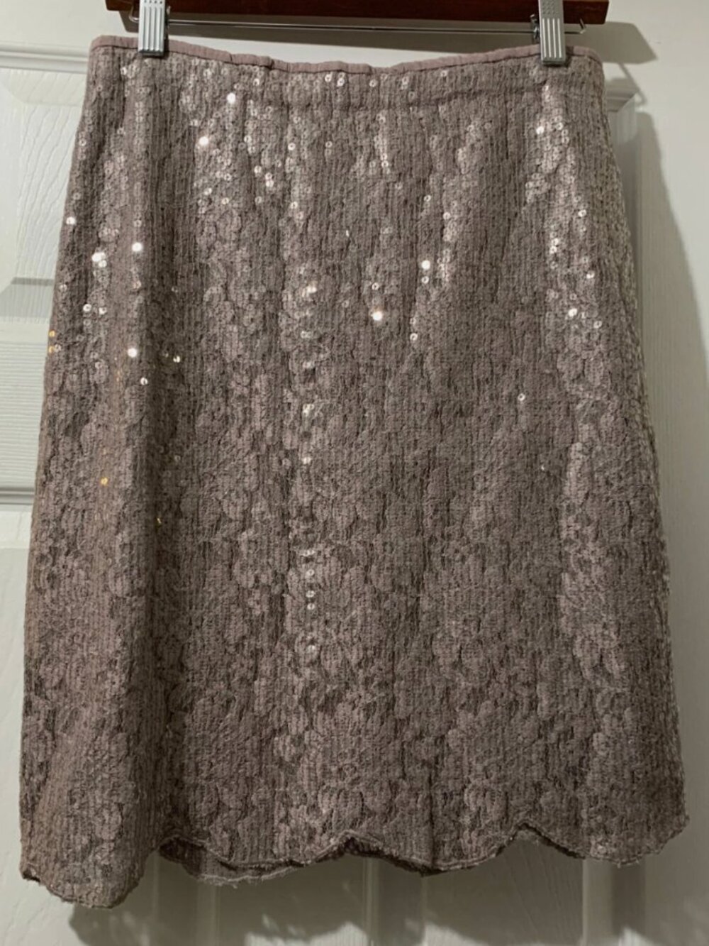 Anthropologie Sequin Skirt Yoana Baraschi Grey Scallop Hem Sz 4 New With Tags